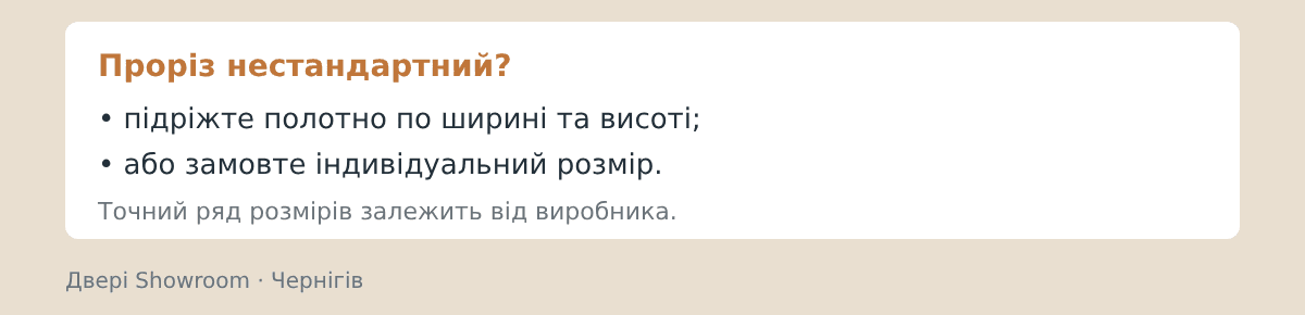 Якщо проріз нестандартний: підріжте полотно за шириною та висотою або замовте індивідуальний розмір